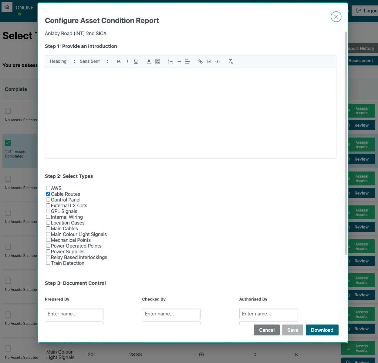 Element condition report