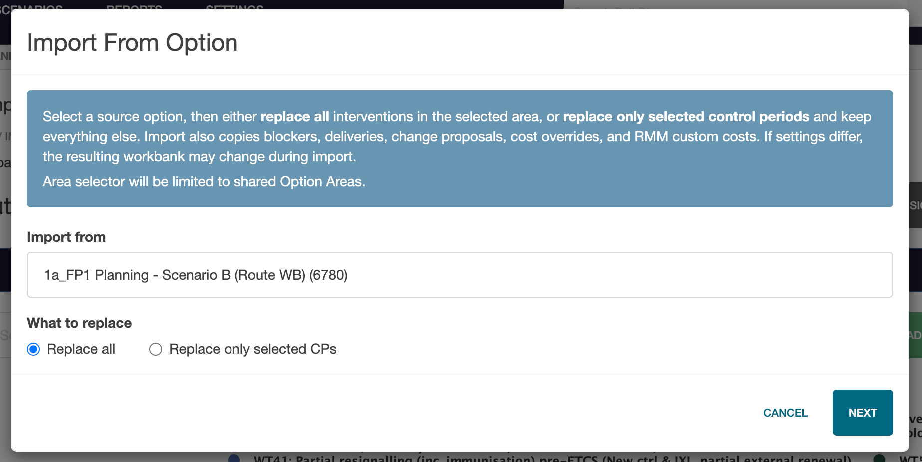 Import From Option dialog