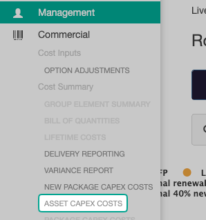 Menu - Asset CapEx Costs