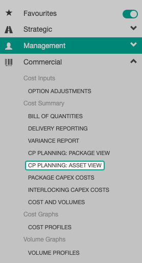 Menu - Asset CapEx Costs