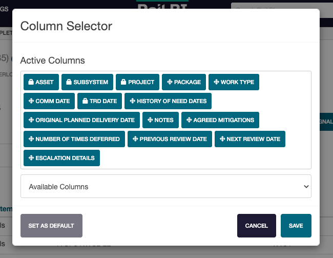 Modal - Column Selector