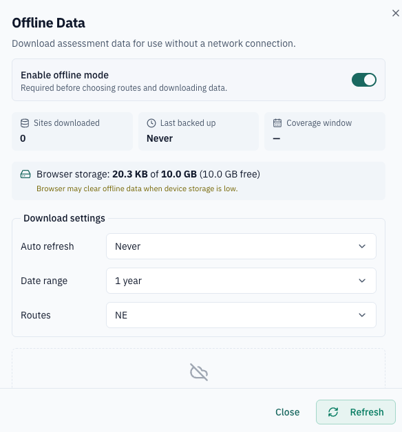 Offline Data panel