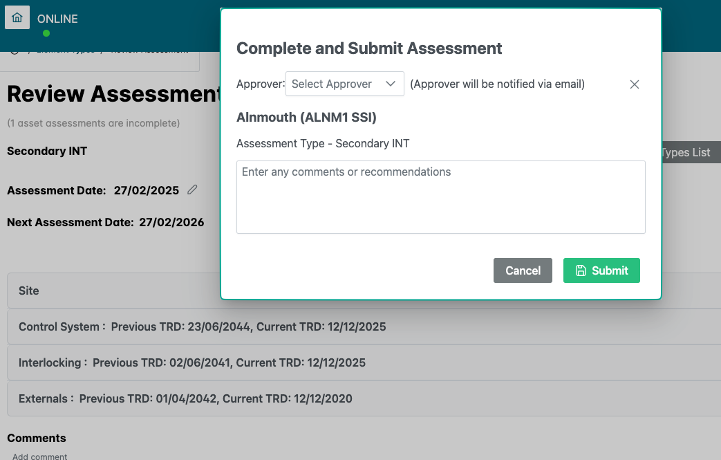 Submit assessment