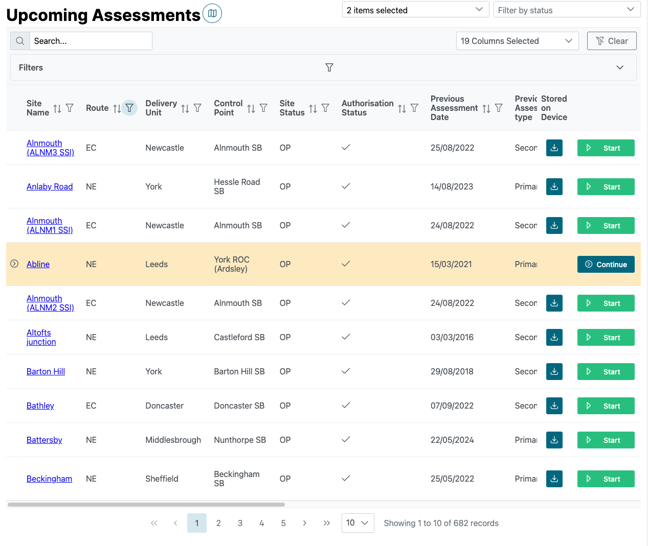 Upcoming Assessments list view
